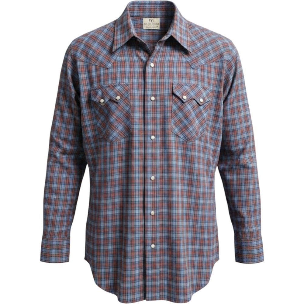 Dee Cee Brand Western Shirt Mens 16.5 Blue‎ Red Plaid Pearl Snap Vintage USA